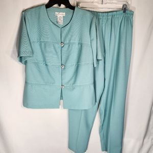 dressbarn Blue-Green 2-Piece Top and Pants Set Plus Size 14W